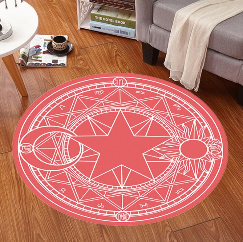 Cute Cartoon Cherry Blossom Magic Tarot Round Carpet Home Living Room Bedroom Floor Decoration Computer Chair Mat Carpet