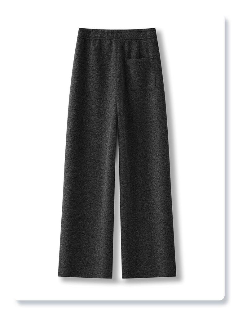 2025 Women's Gray Wide-Leg Wool Pants: Winter Thickened, Soft, and Stylish with a Casual, Drape Design