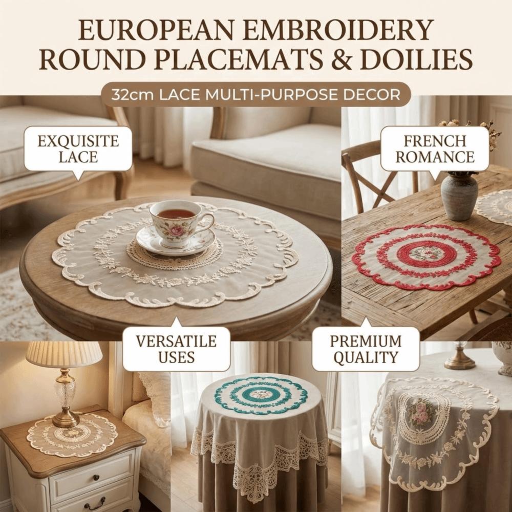 Elegant Lace Trim Embroidered Table Cover White Hollow Lace Table Cloth Round Doily Coffee Coaster Home Decor