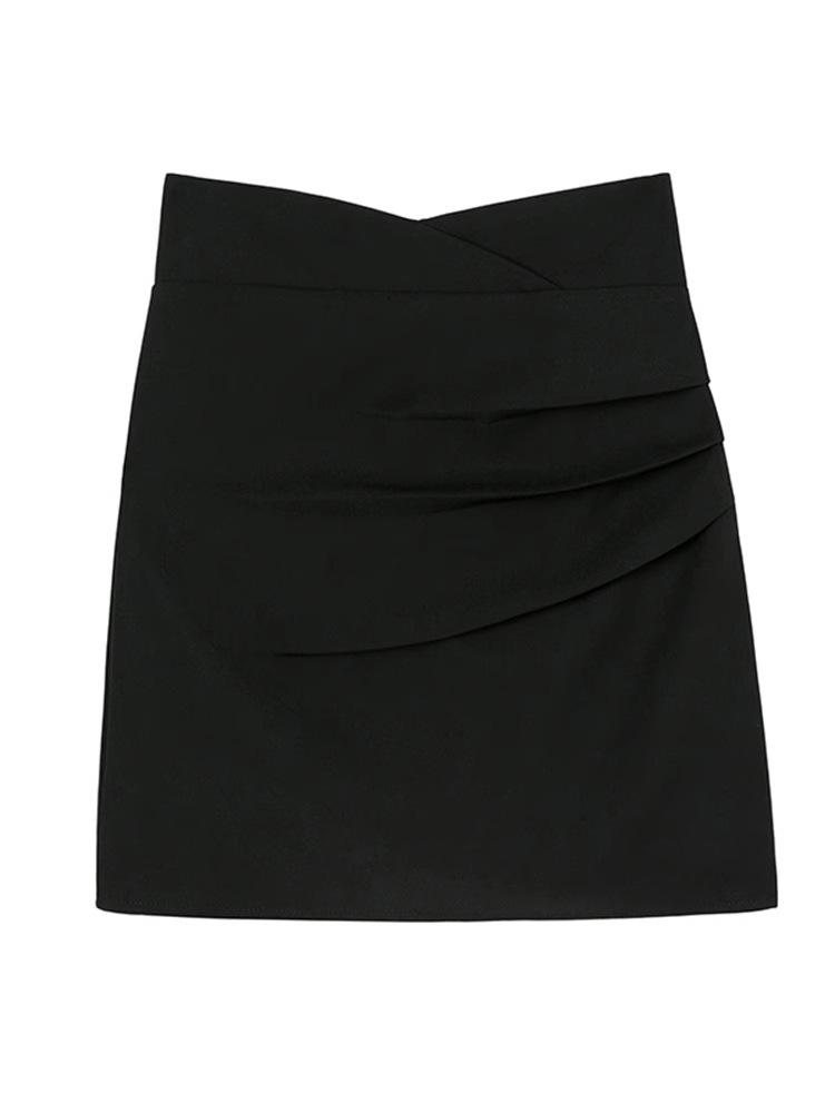 Spring 2024 Women's High Waist Pleated A-Line Skirt - Korean Style