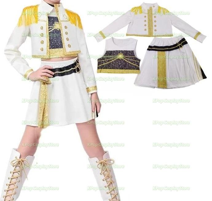 K-Pop Mädchen Dämonenjägerin Pop-Sängerin Langarm Oberteil Rock Gürtel Quaste Schulterpatches Zoey Tanz Bühnenoutfit Set