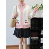 Autumn and Winter New Cherry Contrasting Color Design Sense Knitted Cardigan Sweet Gentle Wind Loose Sweater Jacket Women