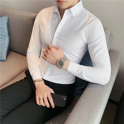 Men's Spring High Quality Long Sleeve Shirts Autumn Slim Fit Solid Color Business Dress Shirt Men Brand Clothing