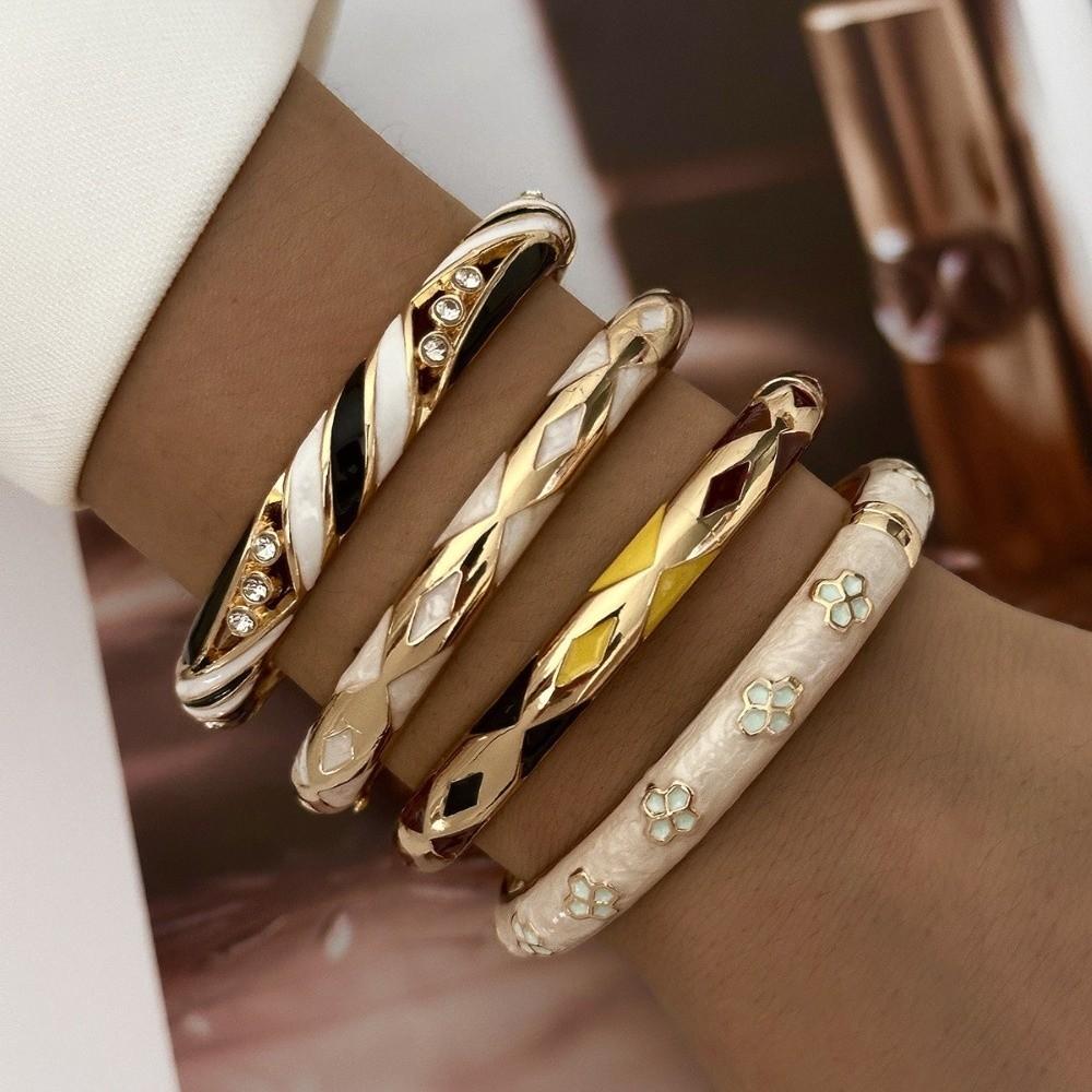 Gold Plated Enamel Wide Bangle Drip Oil Finish Wrist Jewelry Bangle Bracelet Party Daily Wear