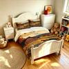Fall Duvet Cover Set 3Pcs Autumn Farm Pumpkin Barn Horse Sunset Print Soft Microfiber Bedding with Pillowcases