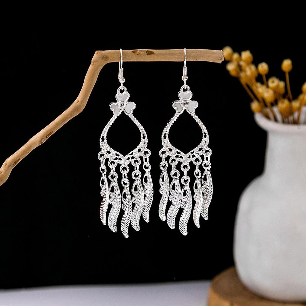 Miao Silver Tassel Dangle Earrings: Ethnic-Style Studs for Women