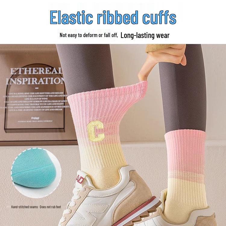 Women's Pure Cotton Mid-Calf Socks: Breathable, Sweat-Absorbing, Ideal for Running, Jump Rope, and Casual Sports. Perfect for Spring and Autumn.