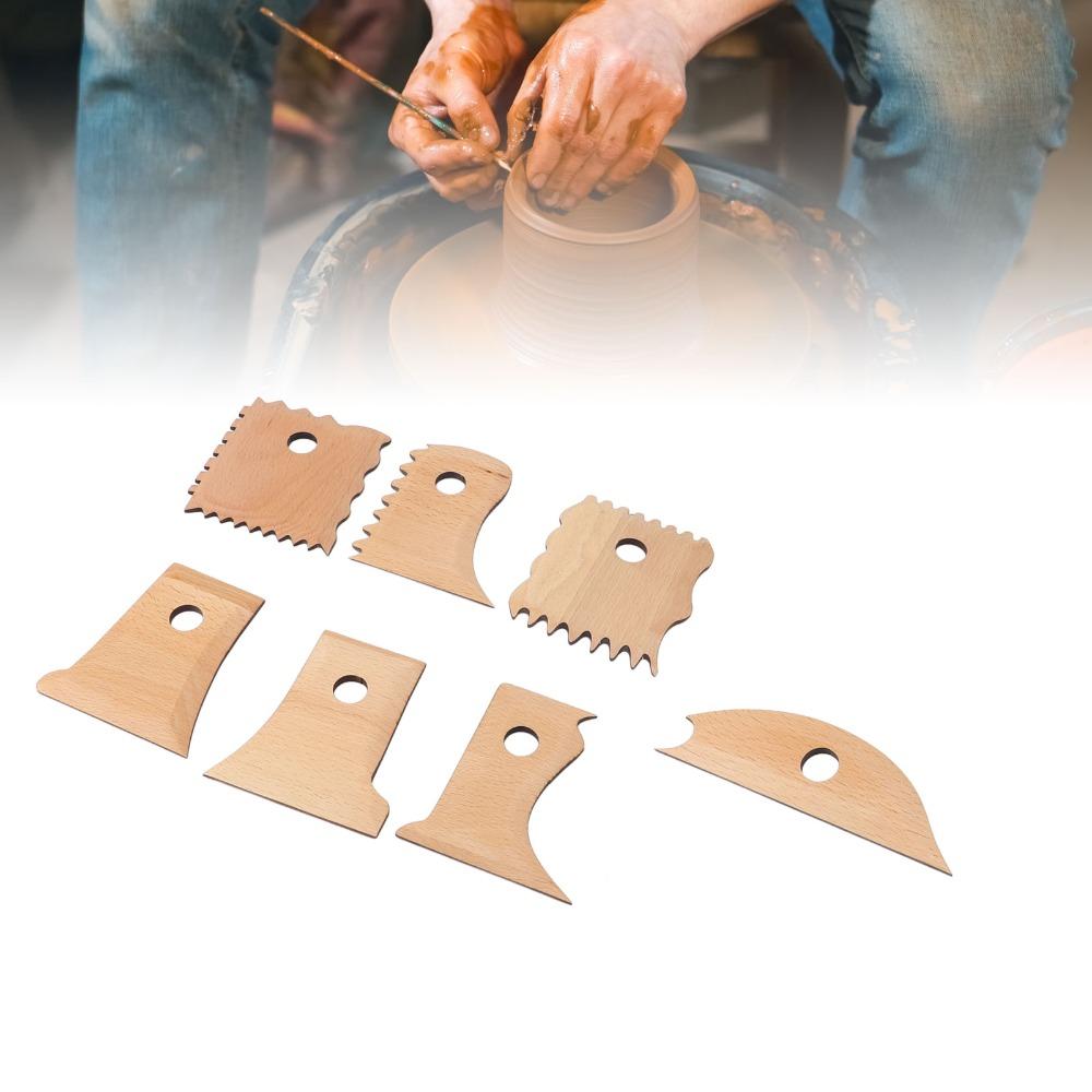 7Pcs Handmade Use Wooden Pottery Tool 7-piece Set Durable Trimming Tool Smooth Multi-shape Clay Tool Art Creation