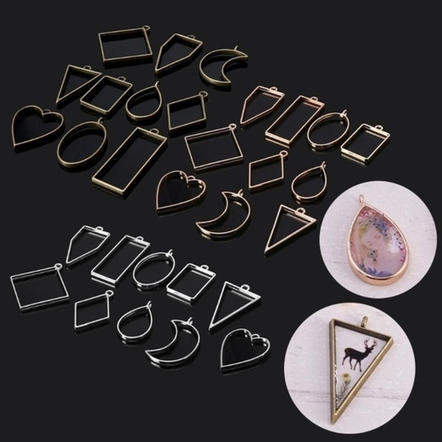New 10 Pcs/Set Geometric Metal Pendant Frames Set DIY Pendant Making Epoxy Resin UV Crystal Molds For Jewelry Necklace
