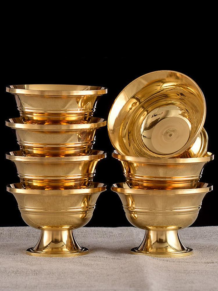 7pcs Brass Tantric Bowl Auspicious Luster Goblet Tibetan Bowl 5.7cm Holy Water Cup Buddhist Home's Gift Desktop Decorative