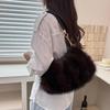 Yogodlns Women Winter Bags New Fashion Shoulder Bag Ladies Fur Shoulder Handbags Female Furry Pleated Designer Underarm Hobo Bags
