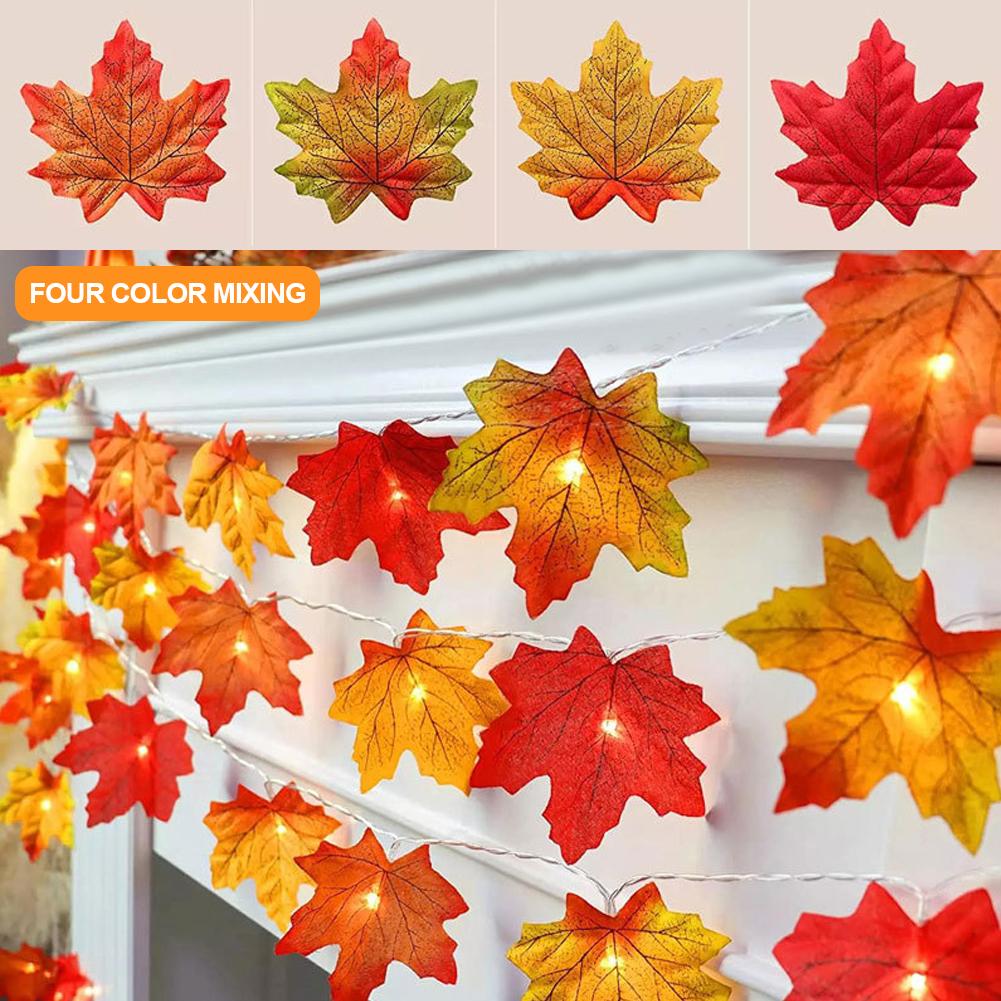 1.5m/3m Maple Leaves Pumpkin LED Light String Thanksgiving Day Fairy Lights Garland for Autumn Wedding Holiday Party Garden Decoration Lights