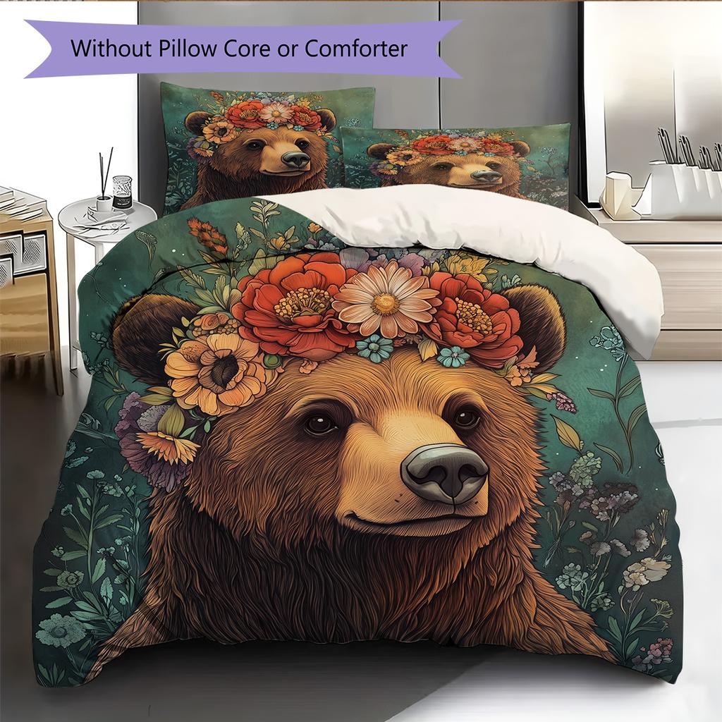 Vintage Animal Pattern Bedding Quilt Set Quilt Cover Pillowcase Home Decoration Gift (1 * Duvet Cover + 2 * Pillowcase, Without Core)