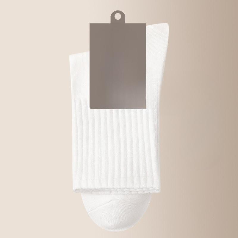 Men Spring and Autumn Pure Cotton Pure Color Sports Leisure Antibacterial Sweat Absorption Breathable Socks