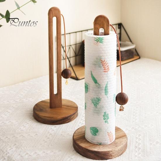 Kitchen Countertop Paper Towel Holder with Anti-Slip Weighted Wooden Base Easy To Install Standing Paper Towel Roll Stand