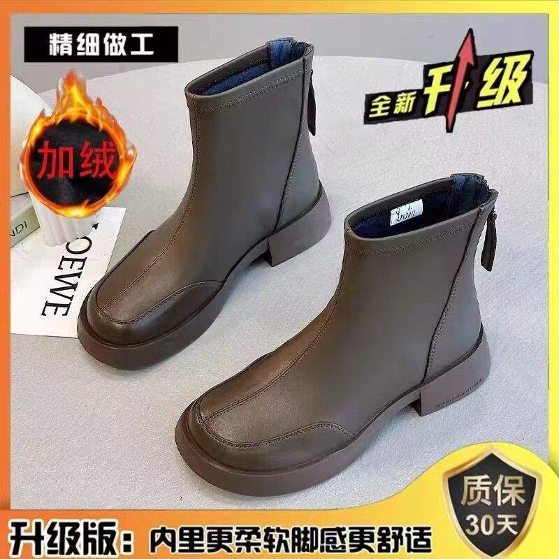 

Британский стиль ретро ботинки Мартин женские осень и зима 2025 новые короткие ботинки на молнии сзади универсальные на толстой подошве эластичные тонкие ботинки 40