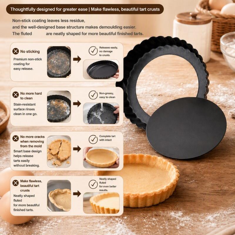 Nonstick Round Baking Pan with Fluted Wall and Removable Base for Pie, Pastry, Dessert, and Family Kitchen Use