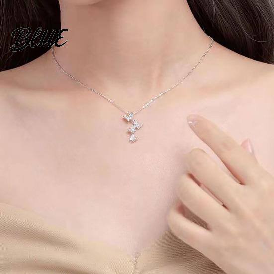 Elegant Butterfly Pendant Necklace Women Rhinestone Butterflies Anti-rust Clavicle Chain