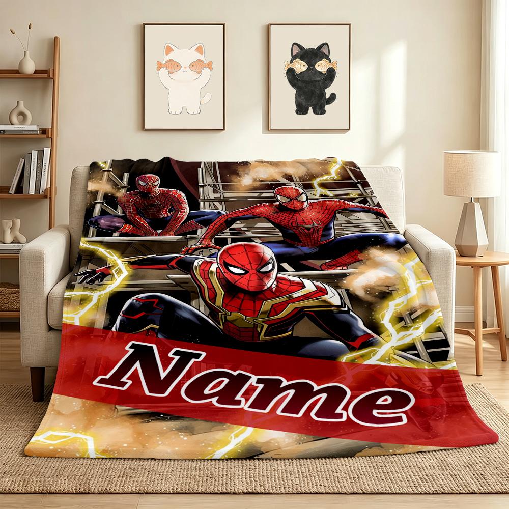 Custom Name Spider-Man Comics Flannel Blanket Throw Blanket Soft Warm Sofa Bed Decor Unique Gift