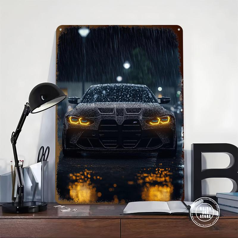 Sports Car M3 In the Rain Printed Poster Customized Wall Art Retro Vintage Metal Tin Signs for Home Gaming Room Decoration Cozy