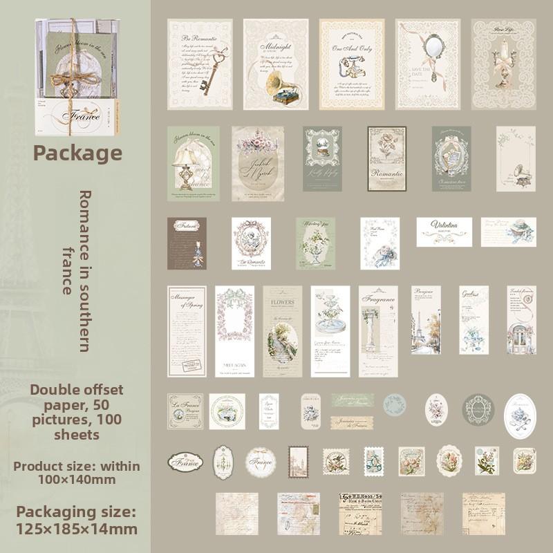 100 Sheets/pack Romance Southern France Collection French Elegance Writable Self-Adhesive Sticker Set Holiday Decoration Die Cut 125*185*14mm