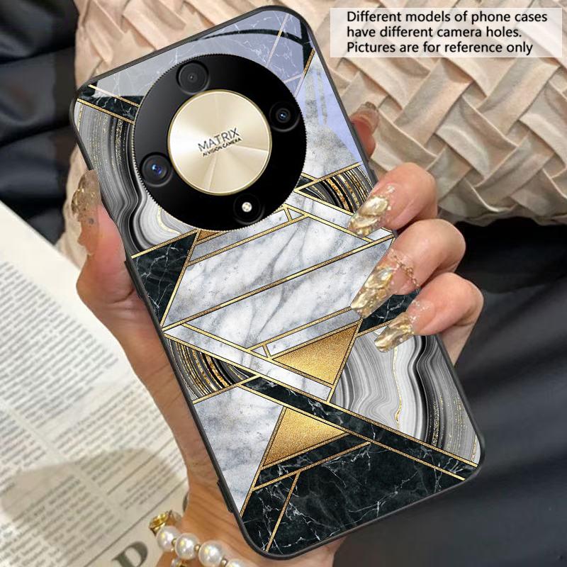 Marble Patterned Metal For Honor Magic 6 50 70 90 5 Lite X7b 200 Pro Nova 10 Nova 5T X6 P30 Pura 70 Ultra Glass Phone Case