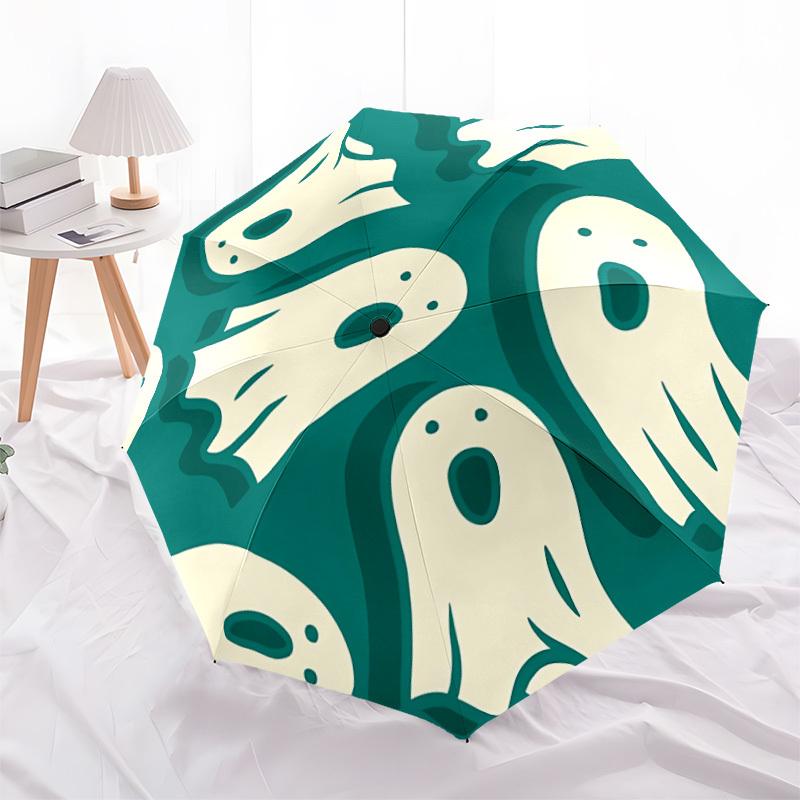 1pc Ghostly Spirits Automatic Open/close Folding Compact Umbrella, 8-Rib Sturdy Canopy, Lightweight Portable, Everyday Use, Gift, Outdoor Umbrella, Tr
