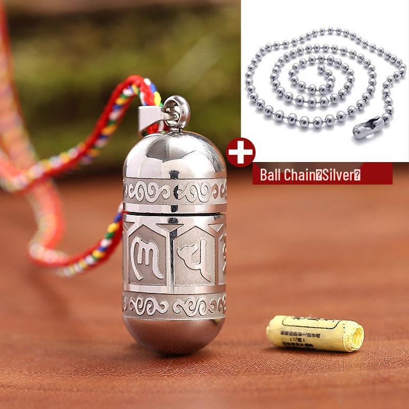 Titanium Steel Lengyan Mantra Pendant Necklace - Retro, Openable Amulet for Men & Women