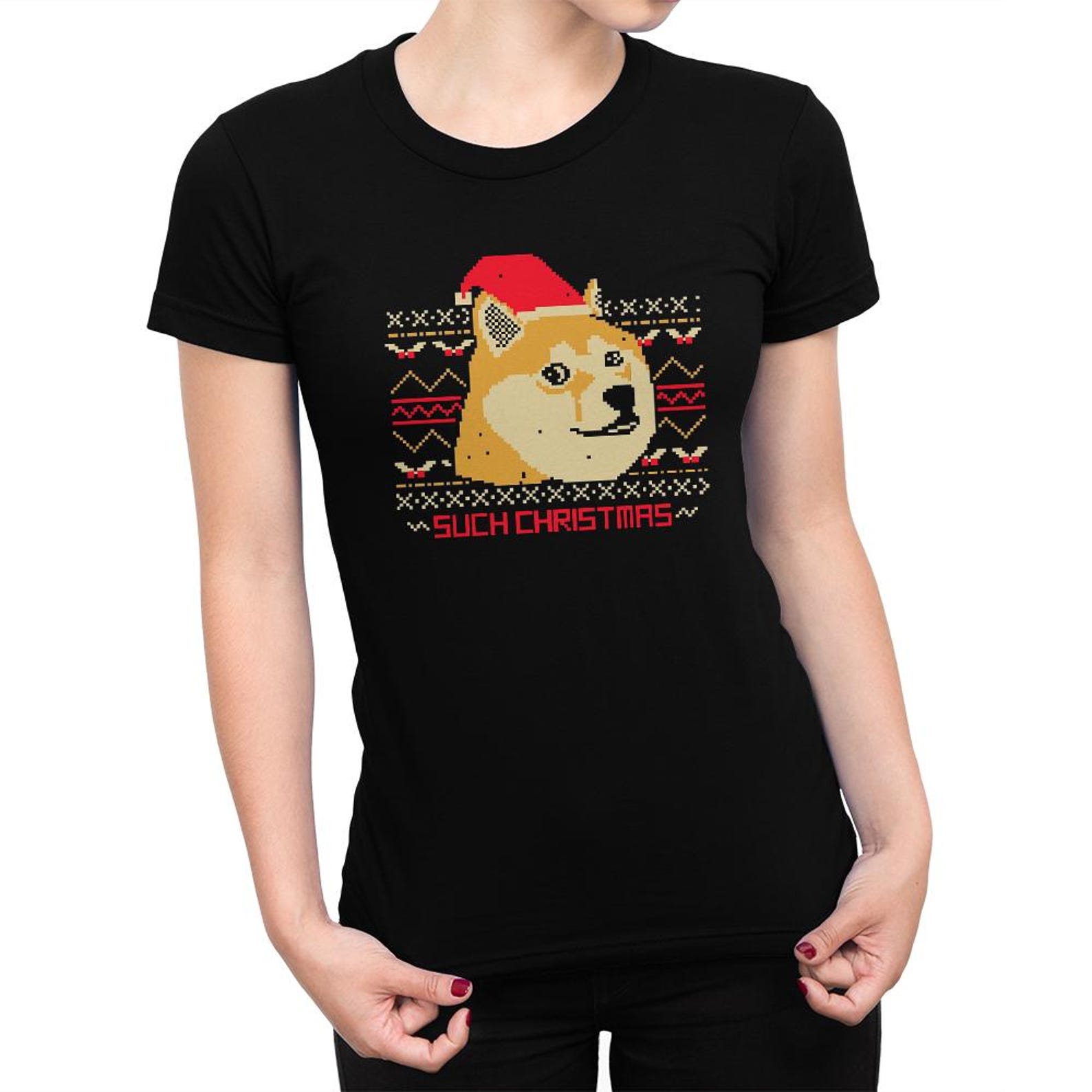 Doge Shiba Inu Such Christmas Funny T-Shirt, Men s and Women s Sizes M
