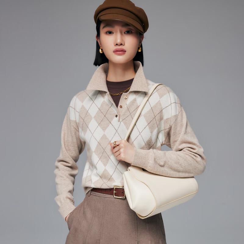 

PALUOPO Women s Pure Cashmere Argyle Jacquard Collar Sweater F/W 2025 M