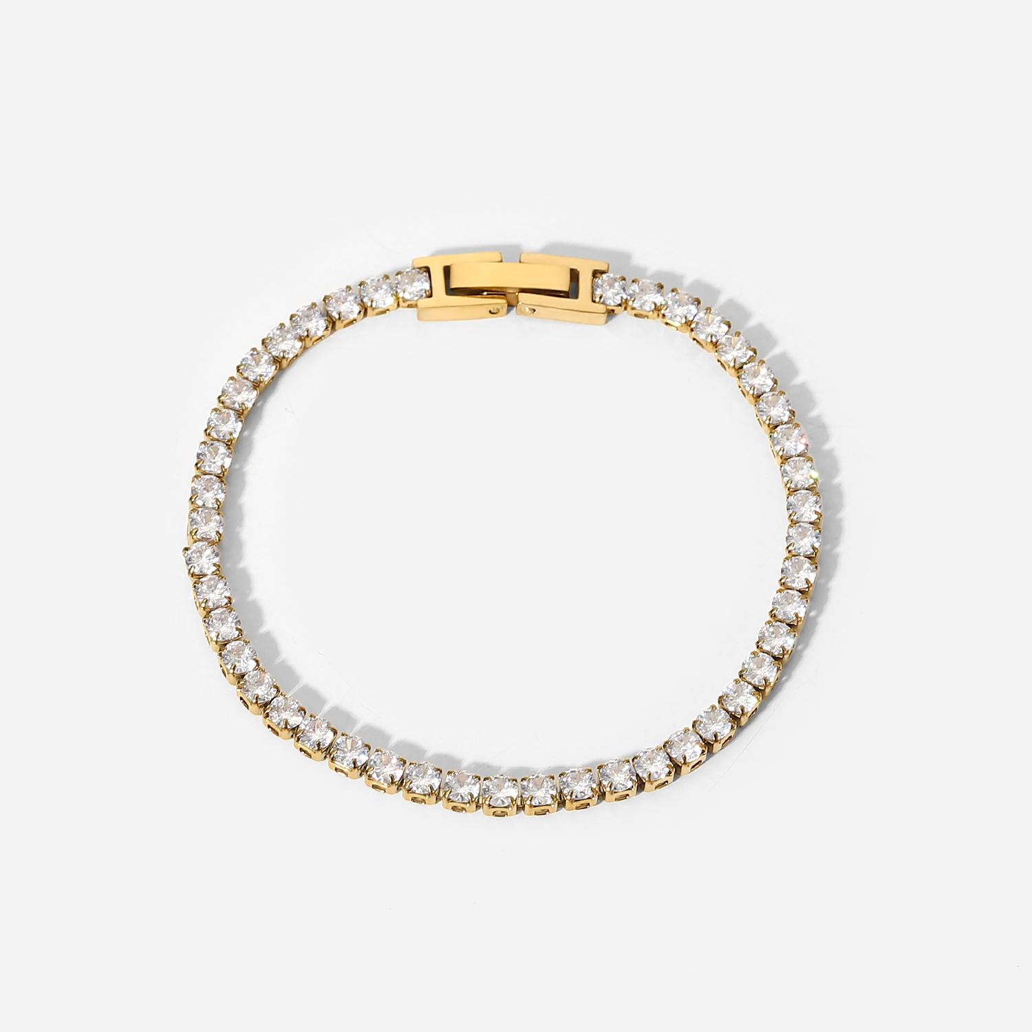 

Yori Shiny Cubic Zirconia Stainless Steel Chain Gold Color PVD Plated Bracelet Bangle for Women High Quality Jewelry Waterproof золотистый