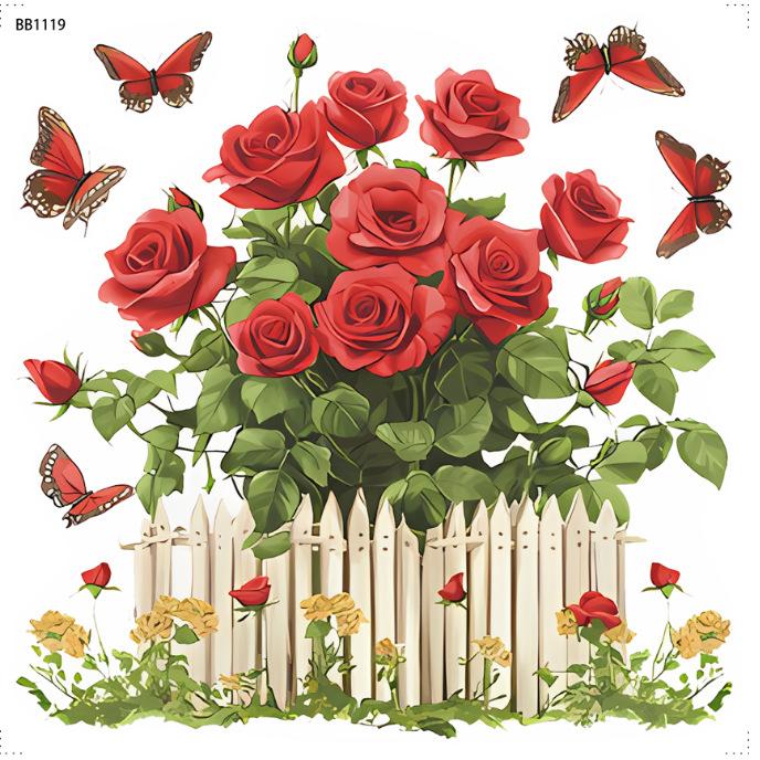 Романтическая Красная Роза Бабочка Настенное Украшение Декор Ко Дню Святого Валентина Наклейки ПВХ Самоклеящиеся Водонепроницаемые