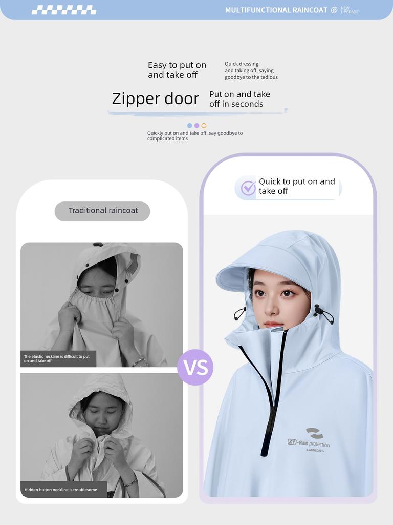 Raincoat for Women, Specifically for Electric Scooters, Long Full-Body Rain Cover, Storm-Proof, Integrated Thickened and Enlarged Rain Poncho