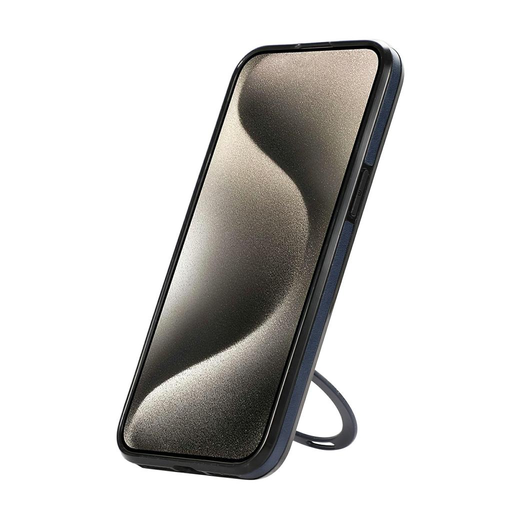 For iPhone 13 Pro Case Magnetic Kickstand PU Leather Coated PC+TPU Phone Cover