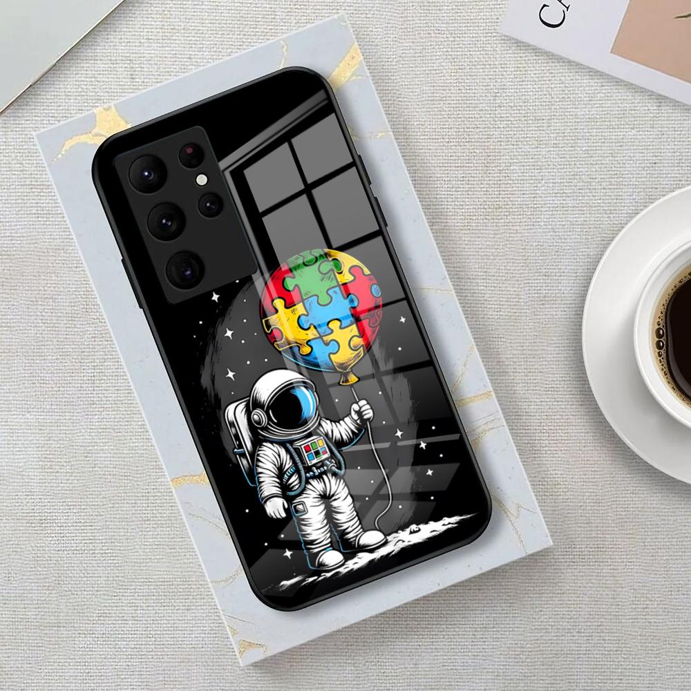 Autism Support Puzzle Phone Case For Samsung S26 S25 Edge Ultra 23 22 21 20 Ultra Plus S24 Fe Glass Cover