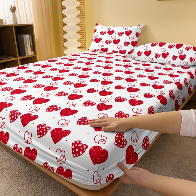 1 Simple Modern Heart-Shaped Pattern Frosted Bedsheet, Bedroom Printed Bedspread, Bedding (Excluding Pillowcases)