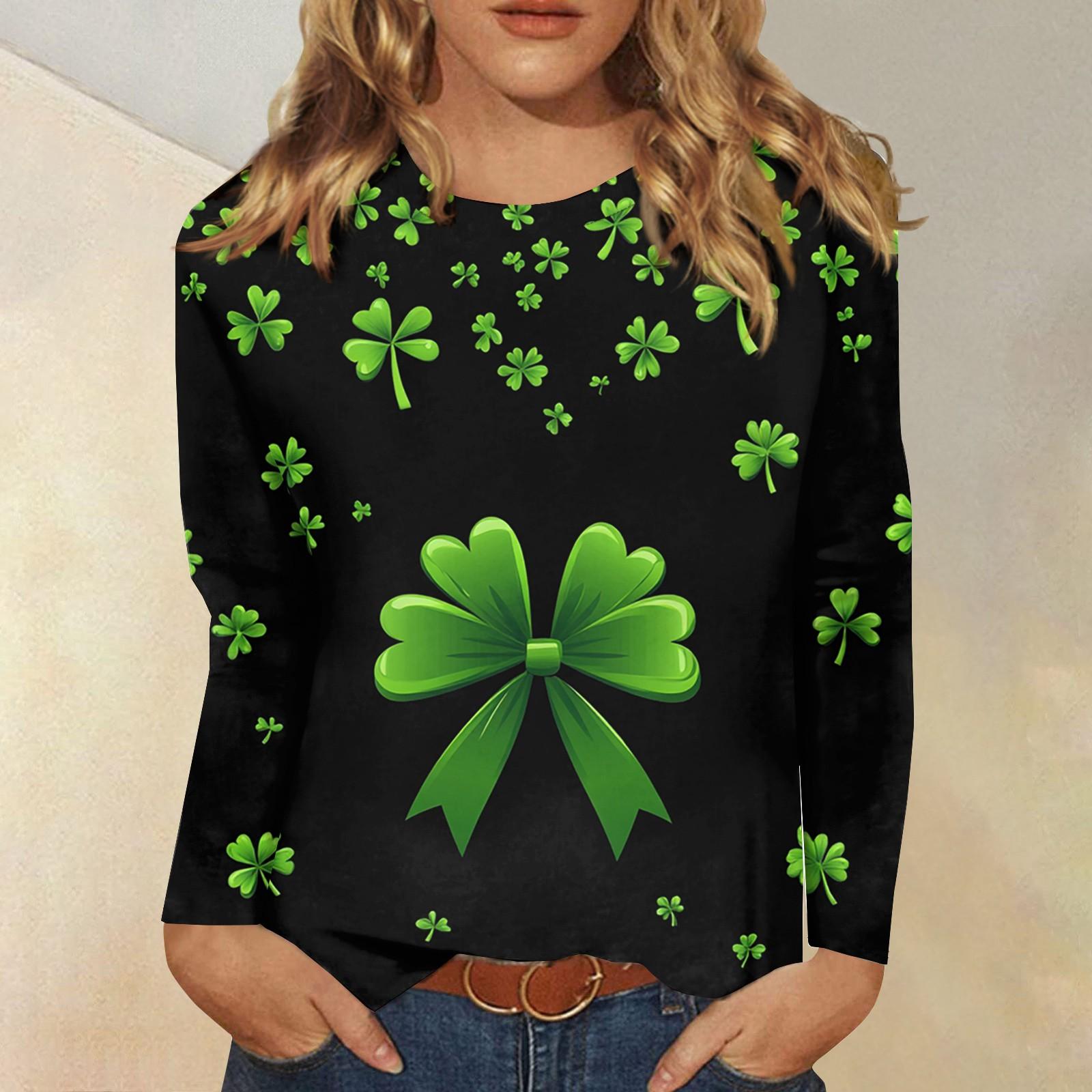 

Рубашки с длинным рукавом для женщин Милые принты Футболки Блузки Повседневные Большие размеры Базовые топы Пуловеры Рождественские L армия зеленый