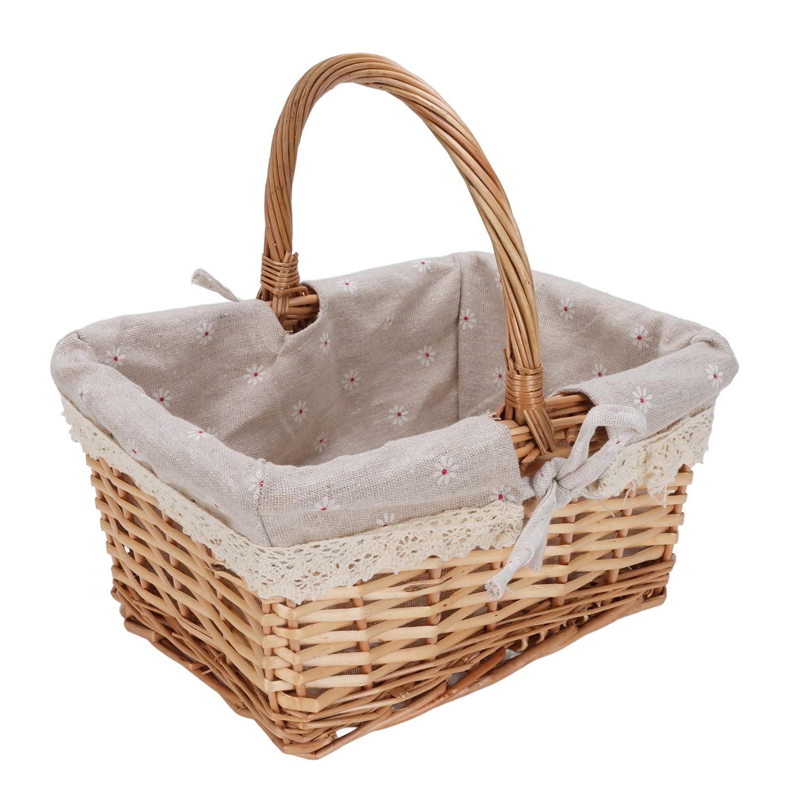 

Кошик для пікніка Знімний вкладиш Вінтажний Містка місткість Плетений вручну кошик для кемпінгу Збору овочів