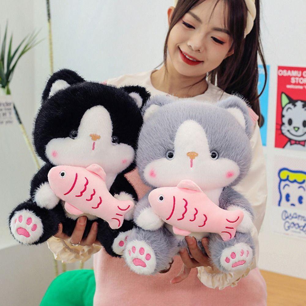 Fluffy Cartoon Plush Animal Doll Stuffed Doll Black Gray Kitty Dolls Cat Plush Toy  Car Decor