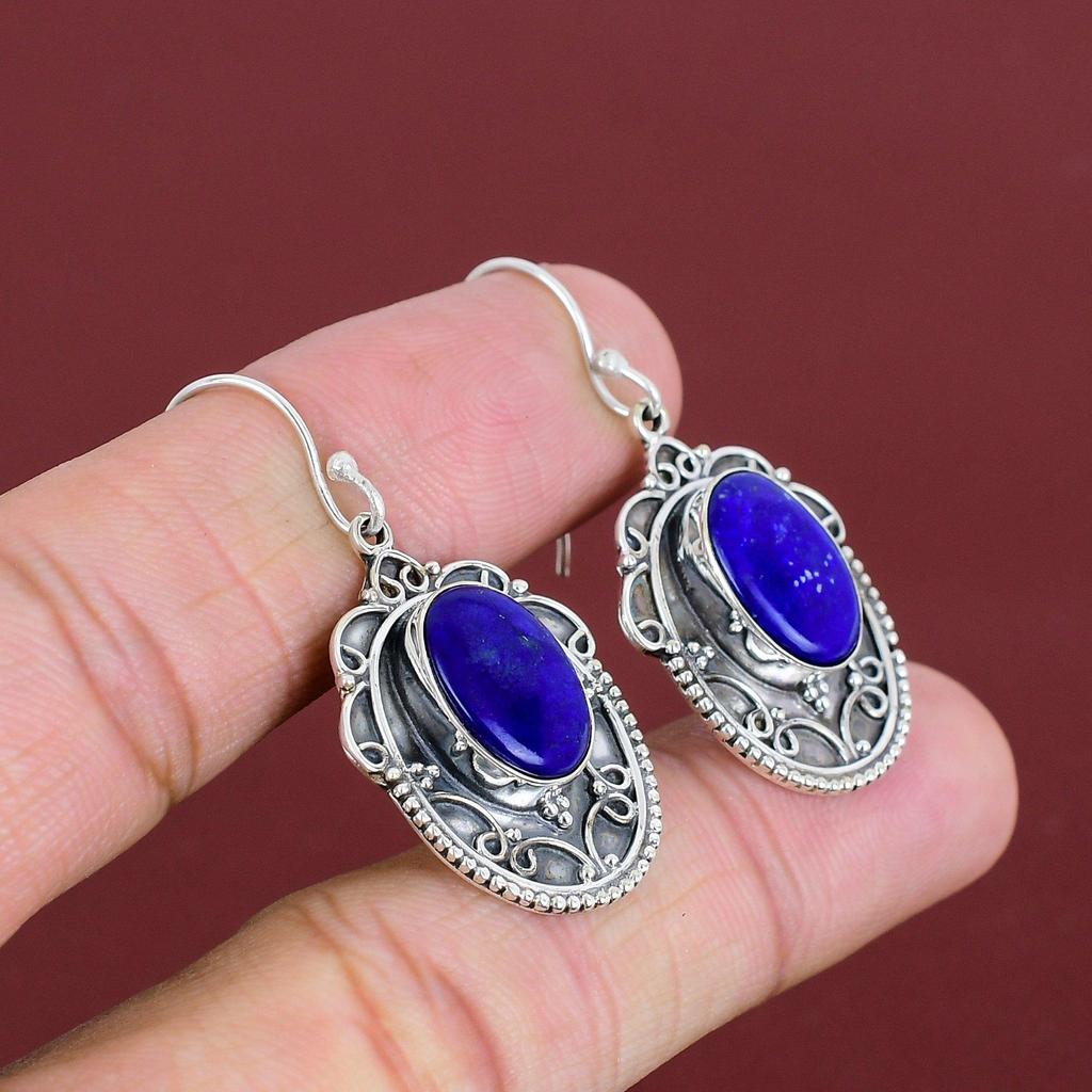 Boucles d'oreilles Lapis Lazuli Bijoux en pierres précieuses naturelles Boucles d'oreilles faites à la main Boucles d'oreilles en argent sterling 925 Boucles d'oreilles vintage Cadeaux de mariage Bijoux neufs