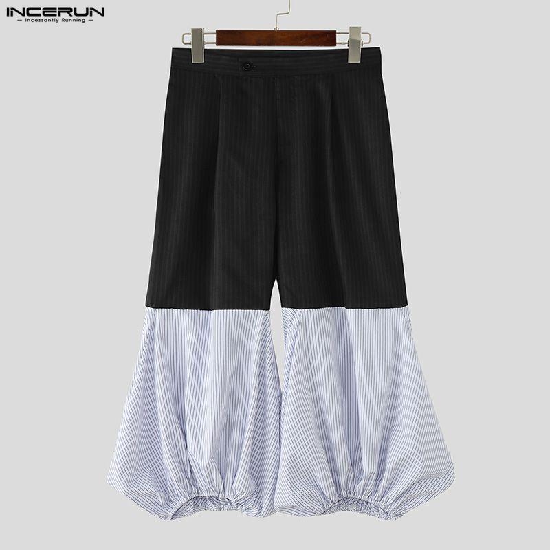 INCERUN Men Zip-up Waist Casual Striped Long Baggy Lantern Pants Trousers