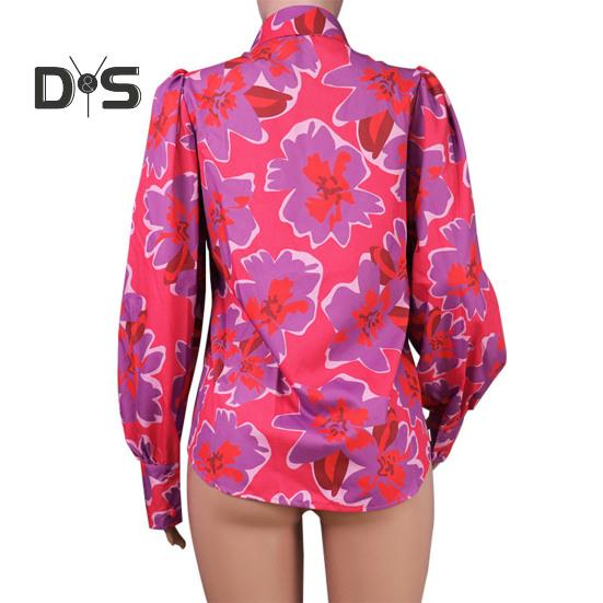 Damska koszula z klapami, bufiastymi rękawami, topy z kwiatowym nadrukiem, jednorzędowa, luźna, cienka bluzka odzież robocza