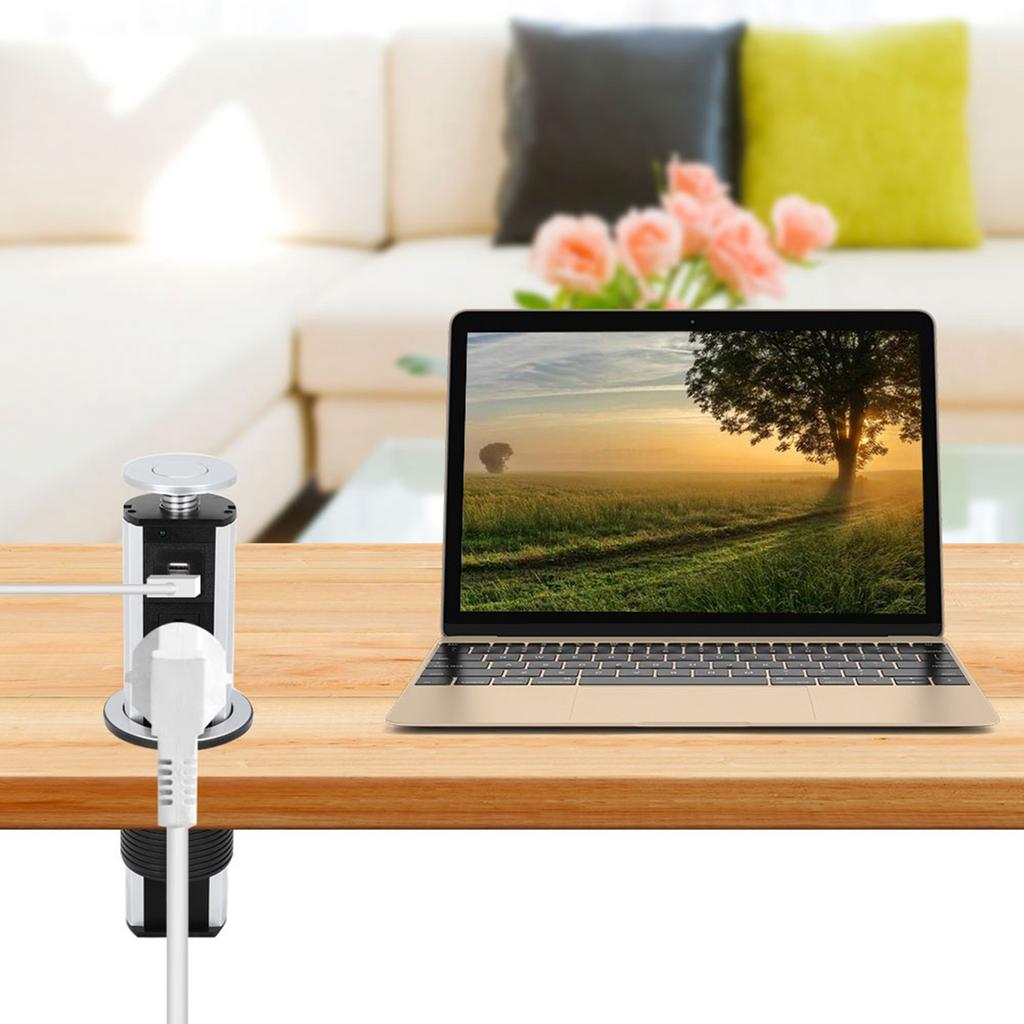 3 Power Socket 2 USB Port Charging Desktop Kitchen Table Retractable Electric Socket