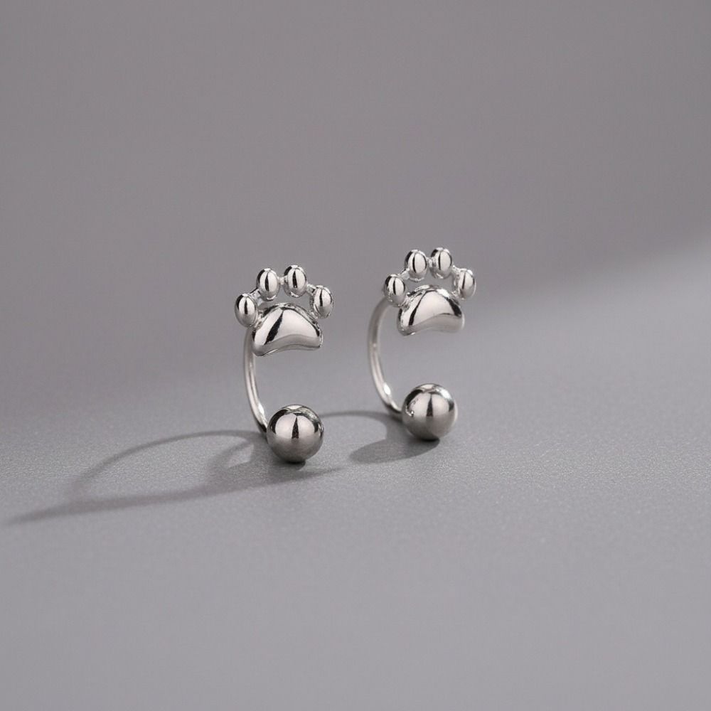 Korean Style Cat Earrings Silver Cat Paw Earrings Pet Kitten Stud Earrings  Women