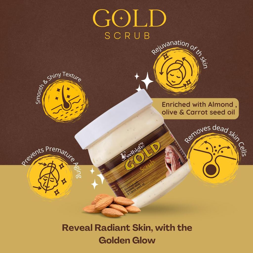 Feelhigh Face and Body Gold Scrub 500gm Skin Shiny And Cream 500gm - Skin Care and Facial Products -Man Woman (Gold Scrub And Gold Cream)