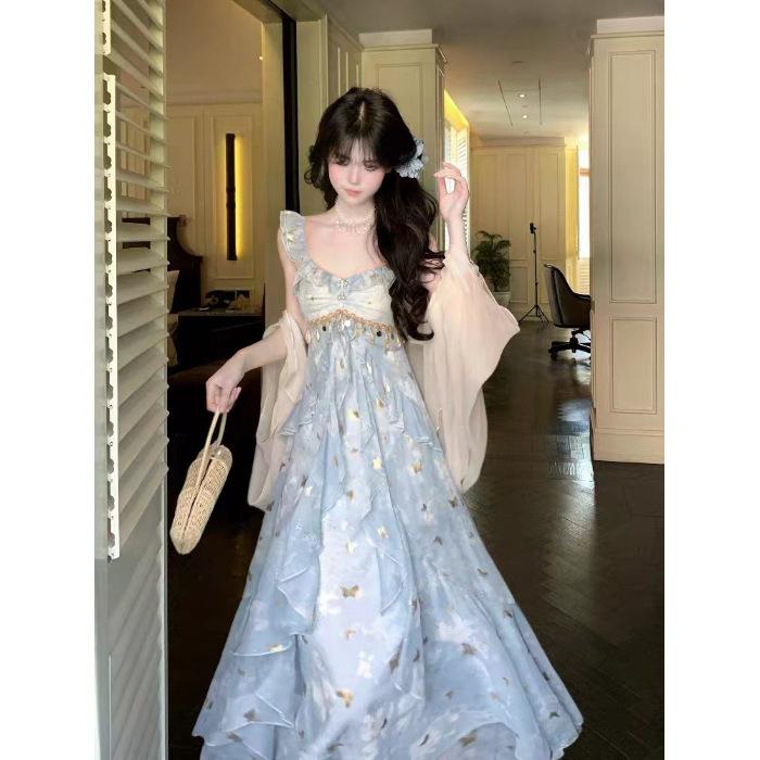 Danza delle Farfalle Galassia 2026 Elegante Ragazza Gonna Sospensorio con Paillettes Farfalla Bordo Foglia di Loto Fatata Gonna Stratificata Tulle