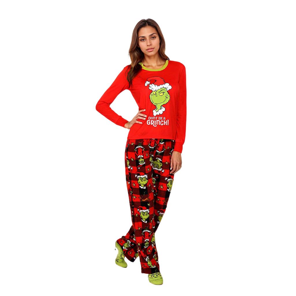 Christmas Family Matching Pajamas Set, Mother Child Baby Cartoon Print Pajamas Home Clothes Set
