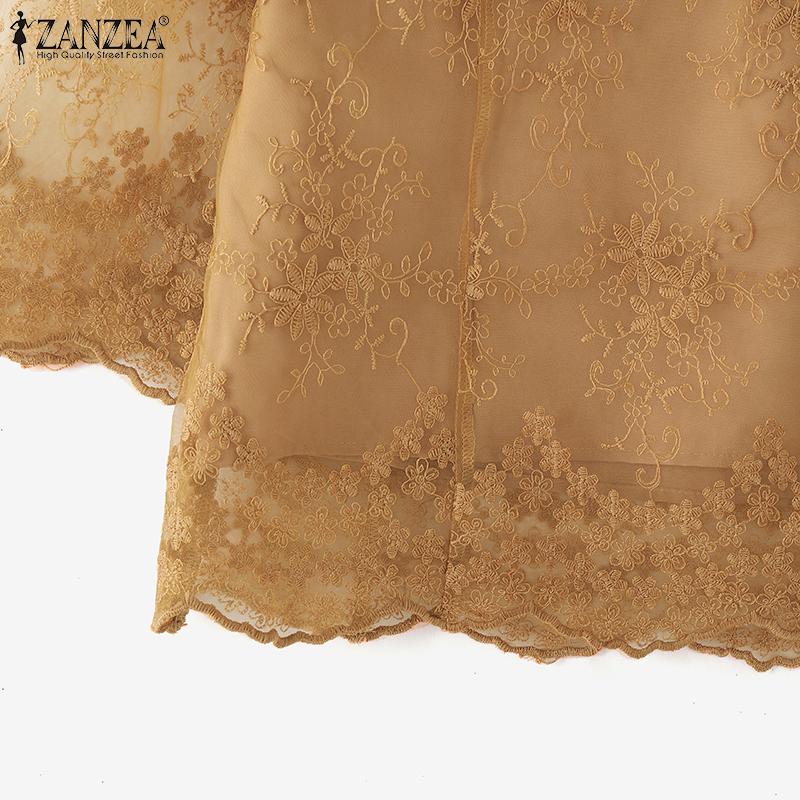 ZANZEA Women Summer V-Neck 3/4 Sleeve Lace Waist Blouses