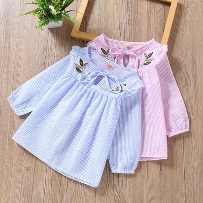T-shirt in cotone per bambina autunnale con ricamo floreale Top camicetta a maniche lunghe per bambini Camicie casual