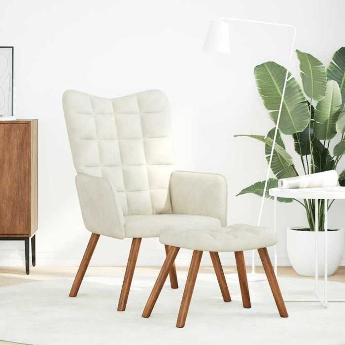 VidaXL Chaise de relaxation avec tabouret crème velours, chaise, chaise de salon, fauteuil relax, chaise longue, siège de 4016830